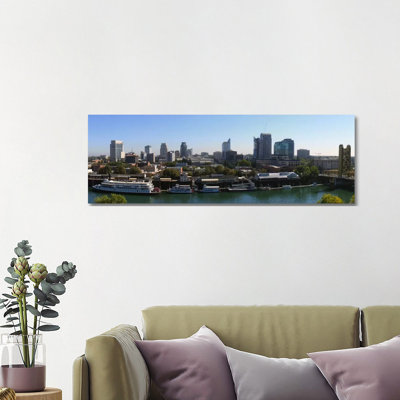 Sacramento Skyline Cityscape 1 Piece Wrapped Canvas Panoramic Wall Art