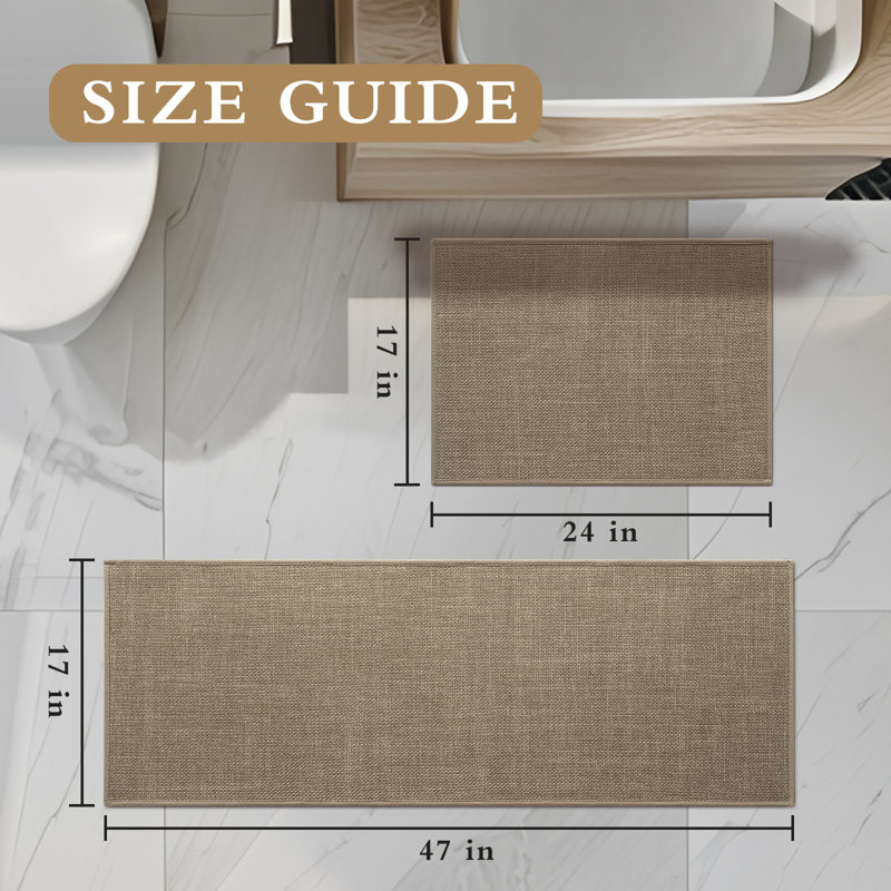 2 Piece Linen-Look Bath Rug Set with Non-Slip Backing, Coffee
