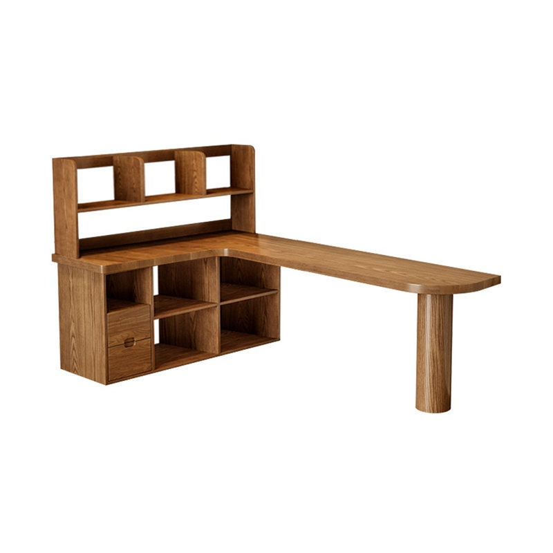 Light-walnut L-Shaped Solid Wood desks, Left Hand Return, 53.15" H x 78.74" W x 55.12" D