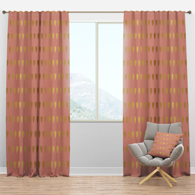 Gold Hearts On Pink - Mid-Century Velvet Curtain - Room darkening - 1 panel