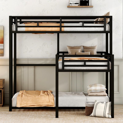 L-Shaped Metal Triple Twin Size Bunk Bed, Black(OLD SKU:MF285891AAB)