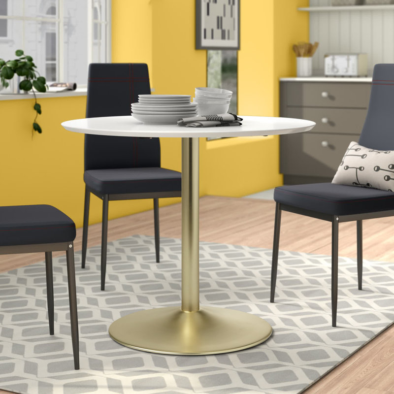 Walborn Round Metal Base Dining Table, White, Gold