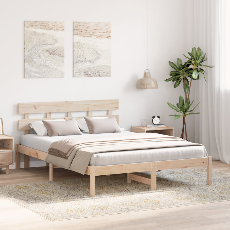 Vidaxl Bed Frame With Headboard Solid Pine Wood, Brown, Kingsize (5')