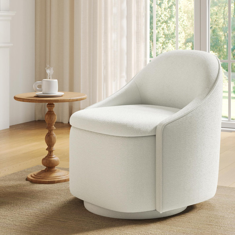  Fauteuil demi-tonneau pivotant avec rangement Aimille, Chenille beige Verna