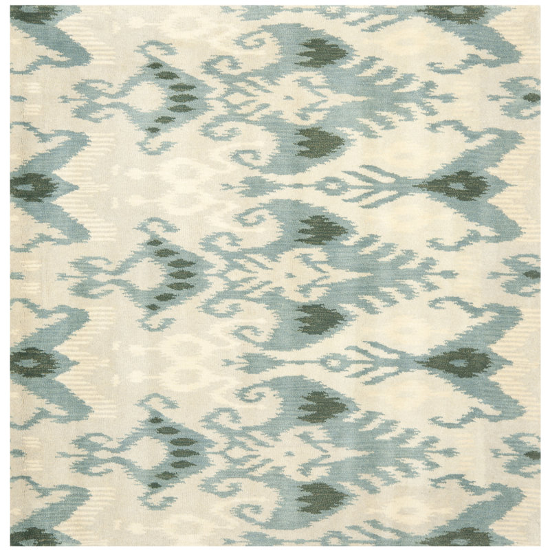 Kline Ikat Hand Tufted Wool Ikat Rug, Square 6'