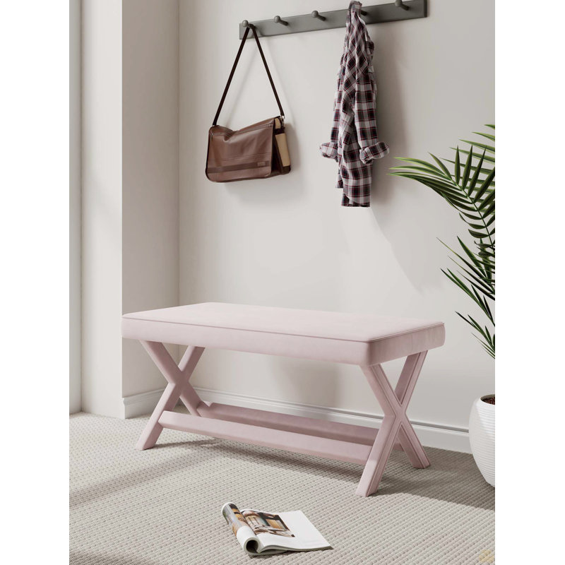 Velvet Upholstered Bench, Pink