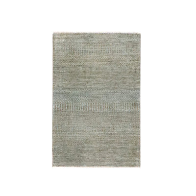 Tapis brun kaki 2 pi x 3 pi, motif d'herbe moderne, laine naturelle nouée à la main, échantillon, tapis, luxuriant et moelleux, ton sur ton, tapis oriental