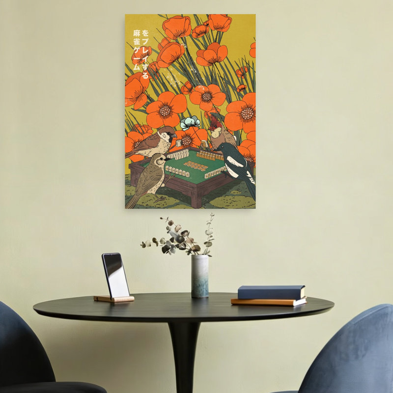Oiseaux jouant au mahjong, 24" H x 16" W