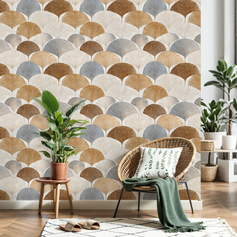Papier peint adhésif peler et coller abstrait Ginkgo Leaf, L 118,08 po x l 17 po