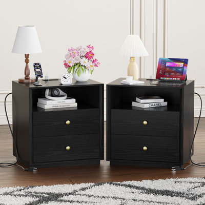 Modern Nightstand with Charging Station AC Outlets & USB Ports