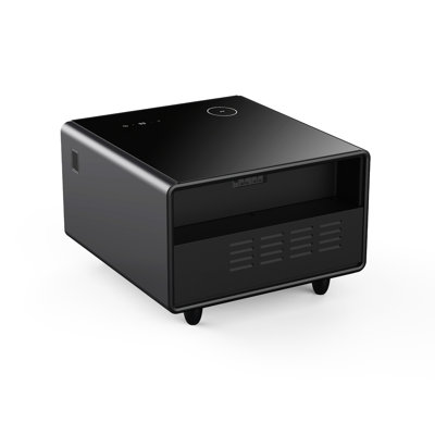 Modern Standing Desk Converter With Built-in Fridge, Wireless Charge, And Temperature Control - Luxury Black Rectangular Smart Table Charging, Ports Fashion