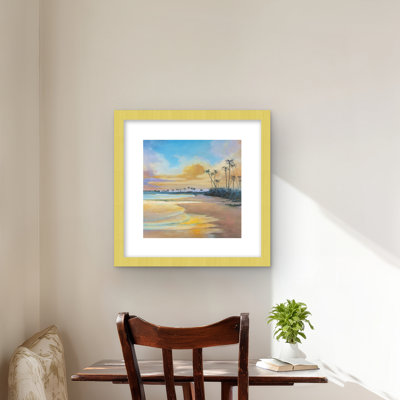 Sunset by the sea - Beach Travel Map Framed Matted Print