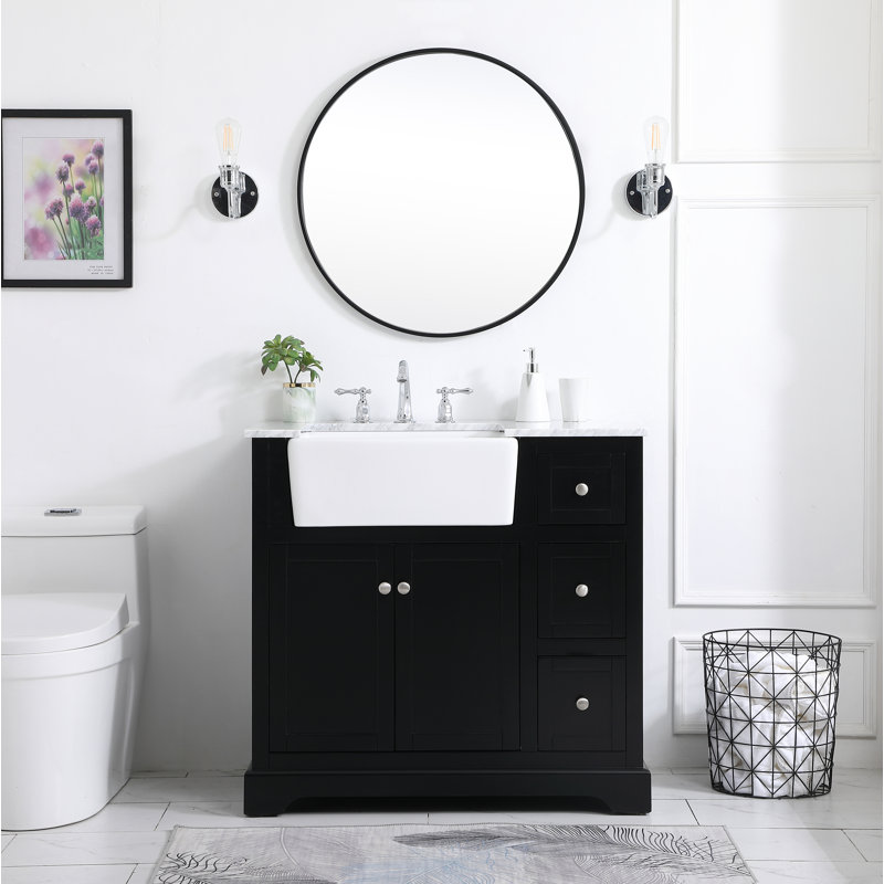 Pardue 36'' Single Bathroom Vanity with Marble Top, Black