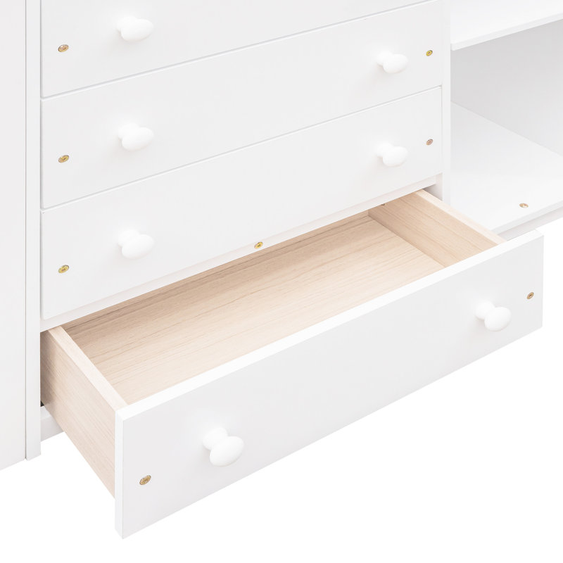 Lit superposé simple au-dessus d'un lit double avec une efficacité de six tiroirs et une configuration de tablette personnalisable - configuration réglable de capacité blanche