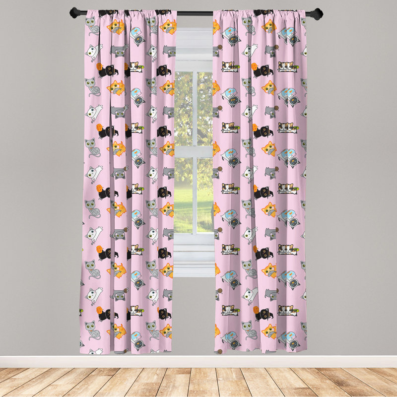 Paire de rideaux semi-transparents avec passe-tringle Cat, 28 po x 84 po