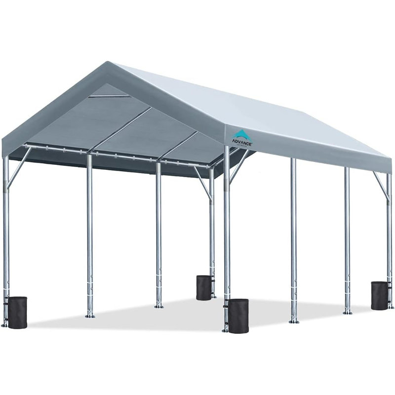 ADVANCE OUTDOOR 12x20 ft Carport Heavy Duty Car Canopy Event Canopy, 8 Legs with 8 Reinforced Poles and 4 Sandbags, Silver Gray