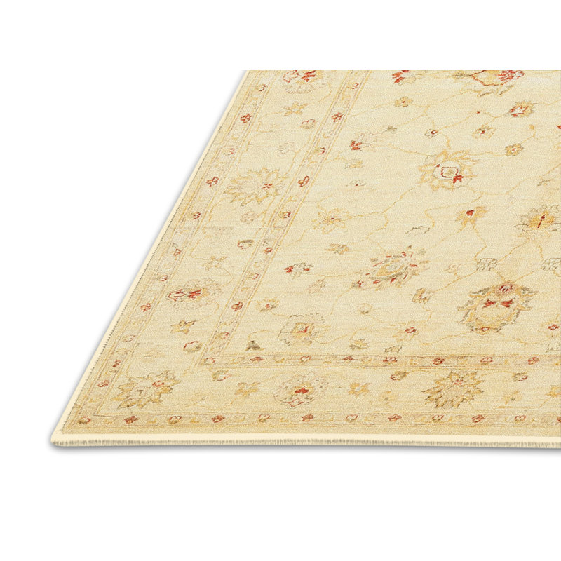 Tapis traditionnel jaune / beige Yahou, Rectangle 7 pi x 10 pi