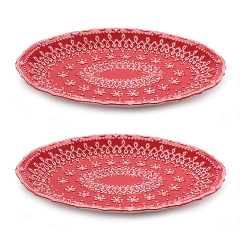 Embossed Ceramic Snowflake Platter (Set of 2)