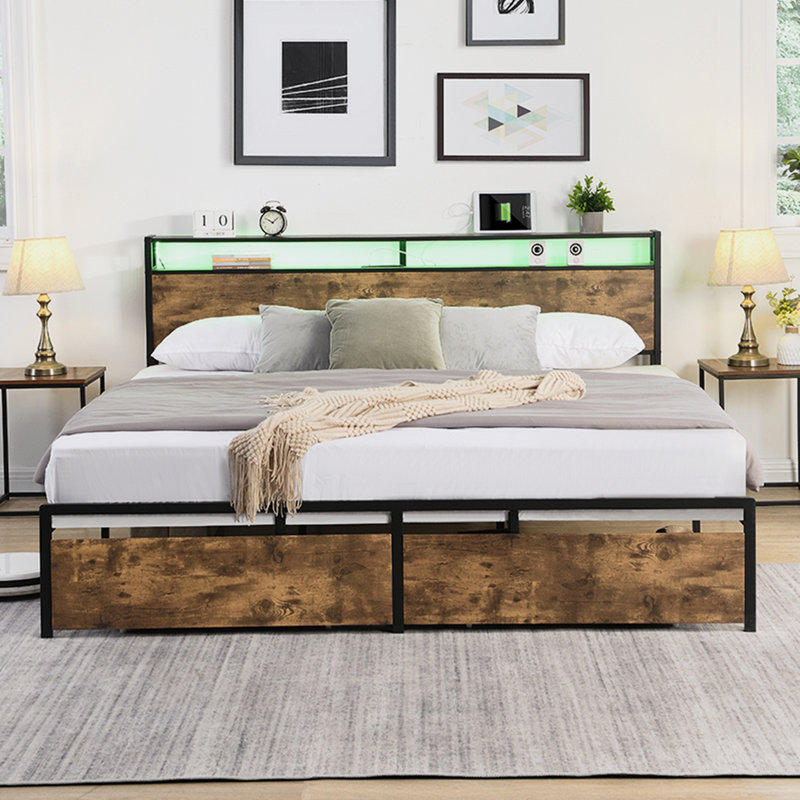 Althea Upholstered Platform Bed, King, Antique Brown