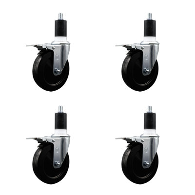5 Inch Soft Rubber Swivel 1-1/2 Inch Expanding Stem Caster Set Total Lock Brake
