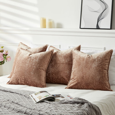 4-Pack Light Coffee Chenille Pillow Covers 20x20 Inch, Thickened Fabric with Flounce Edge, Soft Throw Pillow Cases