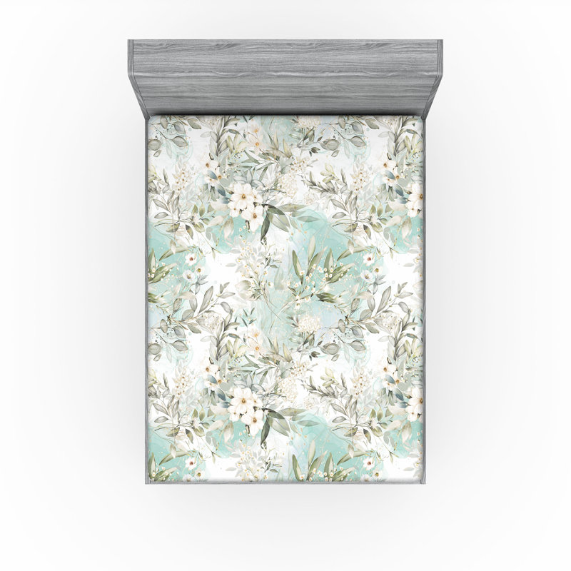 Drap-housse Ambesonne, Drap-housse très grand californien, Coquille d'œuf, vert menthe / floral