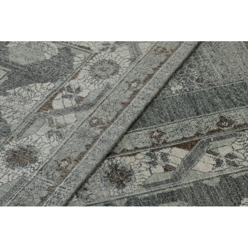 Rug & Kilim’S Khotan Style Rug In Gray And Brown With Floral Borders