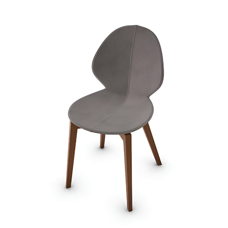 Chaise rembourrée Basil avec base en bois, Taupe, Noyer
