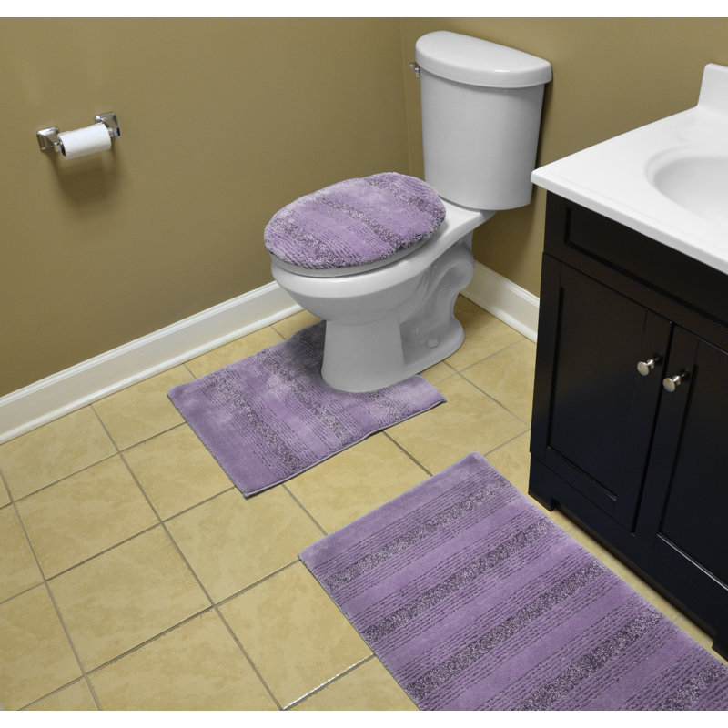 Ensemble de tapis de bain en nylon 3 pièces avec envers antidérapant Niala, Mauve