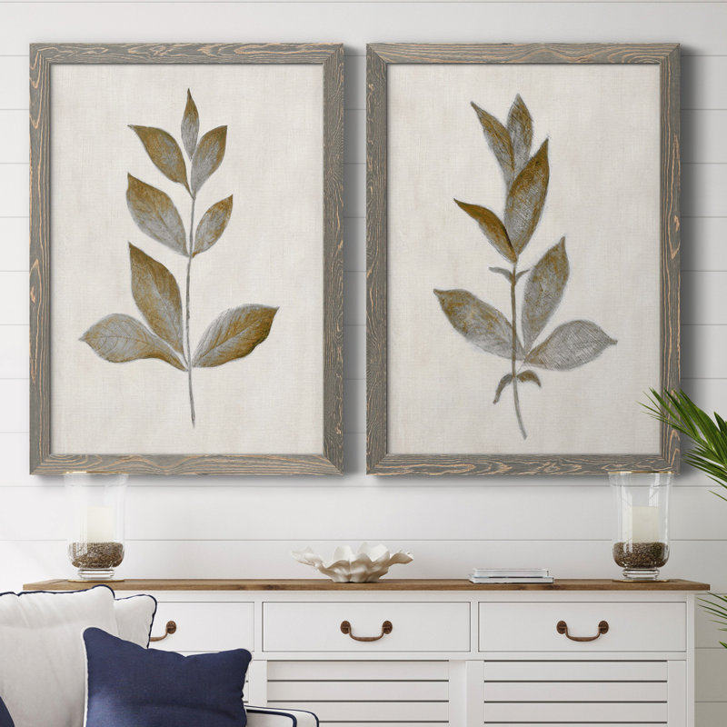Bronze Leaf I - ensemble de 2 reproductions, Toile encadrée, H 31,5 po x l 47 po, Gris