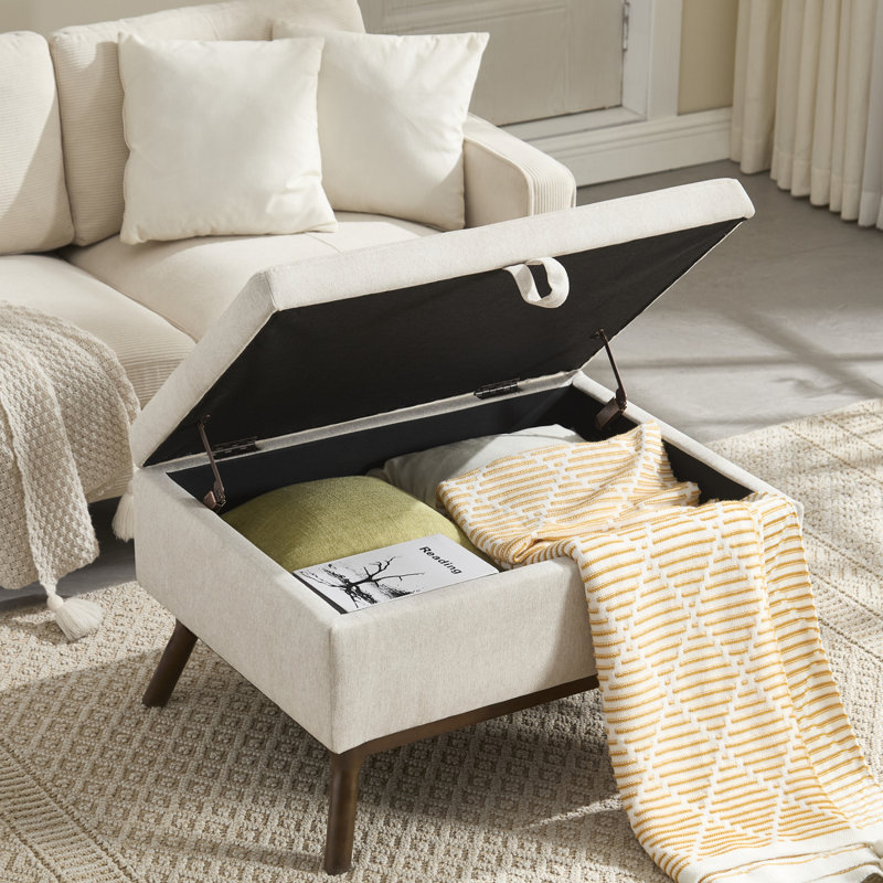 Banc de rangement Mid-Century, Beige