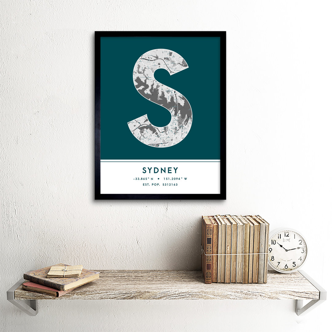 Sydney City Map Sydney Teal by Wee Blue Coo - Single Picture Frame Typography