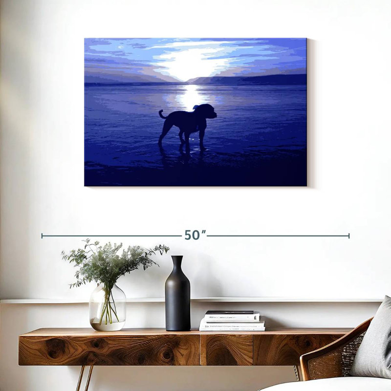 Brampt Staffordshire Terrier On Beach Blue, 24" H x 36" W