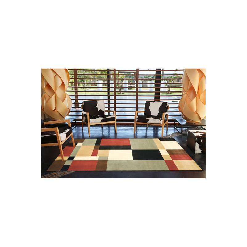 Washable Rectangular Checkered Multicolor Patterned Decorative Area Rug