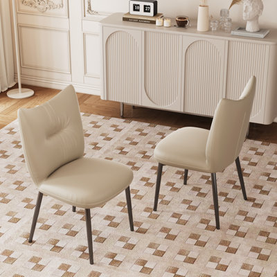 Chaises de salle à manger à coussin souple (ensemble de 2), chaises de cuisine en cuir PU sans accoudoirs avec pieds en métal