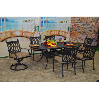 Lebrun 6 - Person Patio Dining Set with Oval Table , Sunbrella® Cushions Included