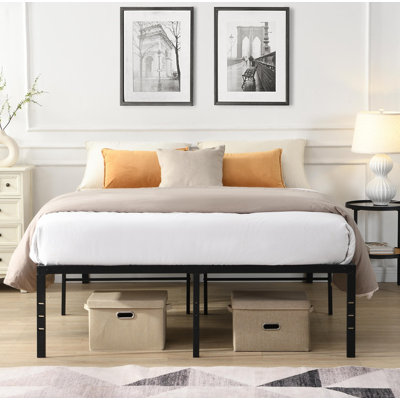 Structure de lit double, structure de lit en métal robuste avec assemblage rapide et facile, conception silencieuse, finition noire pour les chambres à coucher, les chambres d'amis et les dortoirs