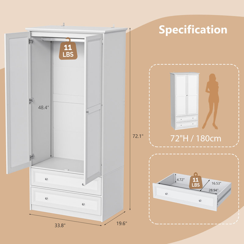 2 Piece Bedroom Set Twin Bed, Twin, 2 Pcs: Bed, Armoire