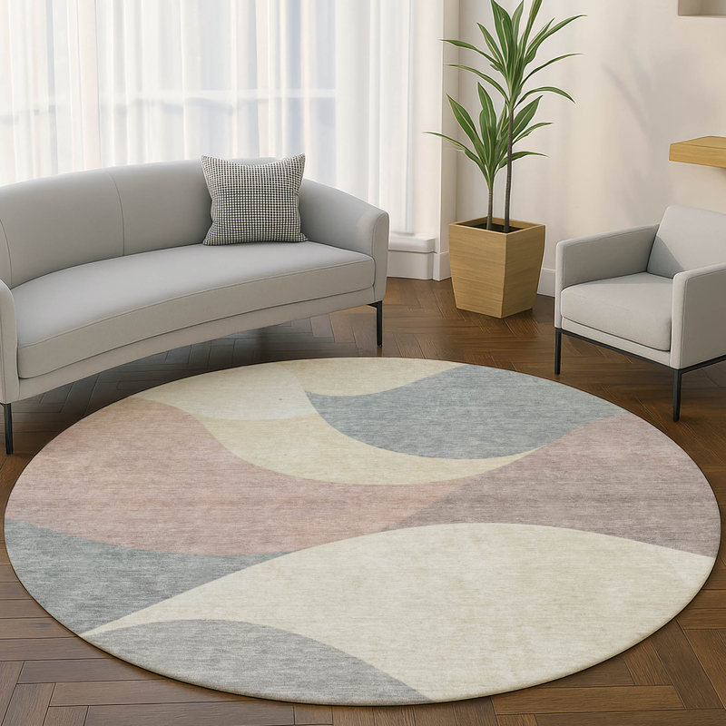 Premium Machine Washable Mayfield  swirls Rug, Beige, 8' Round