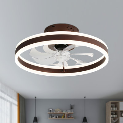 20 Inch Modern Flush Mount Smart Ceiling Fan With Lights And APP Control, Low Profile Bladeless Fandelier, Reversible DC Motor Ceiling Fan for Bedroom