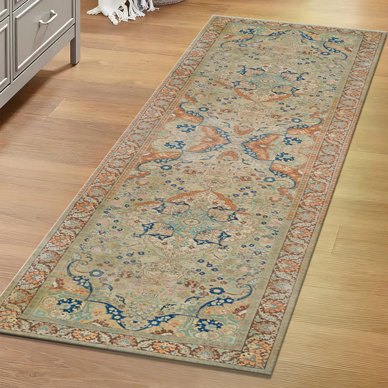Floral Symphony Non Woven Soft Type Printed Rug Featuring Delicate Botanical Design in Cream and Blue Tones for a Subtle Interior Accent