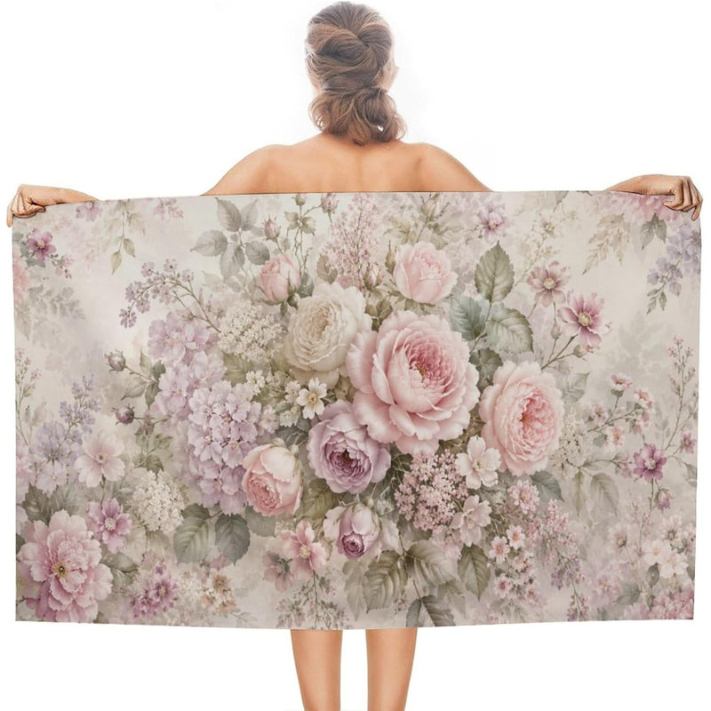 Serviette de plage florale Rose, serviette légère en microfibre à séchage rapide sans sable 30 x 63 po pour piscine, plage, douche, source chaude, yoga, voyage