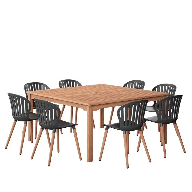 Anautica Outdoor Patio 9pc 100% FSC Certified Wood Dining Set, Black