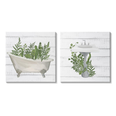 " Rustic Botanical Herbs Bathroom Sink Bathtub Ferns " by Kim Allen 2 - Pieces