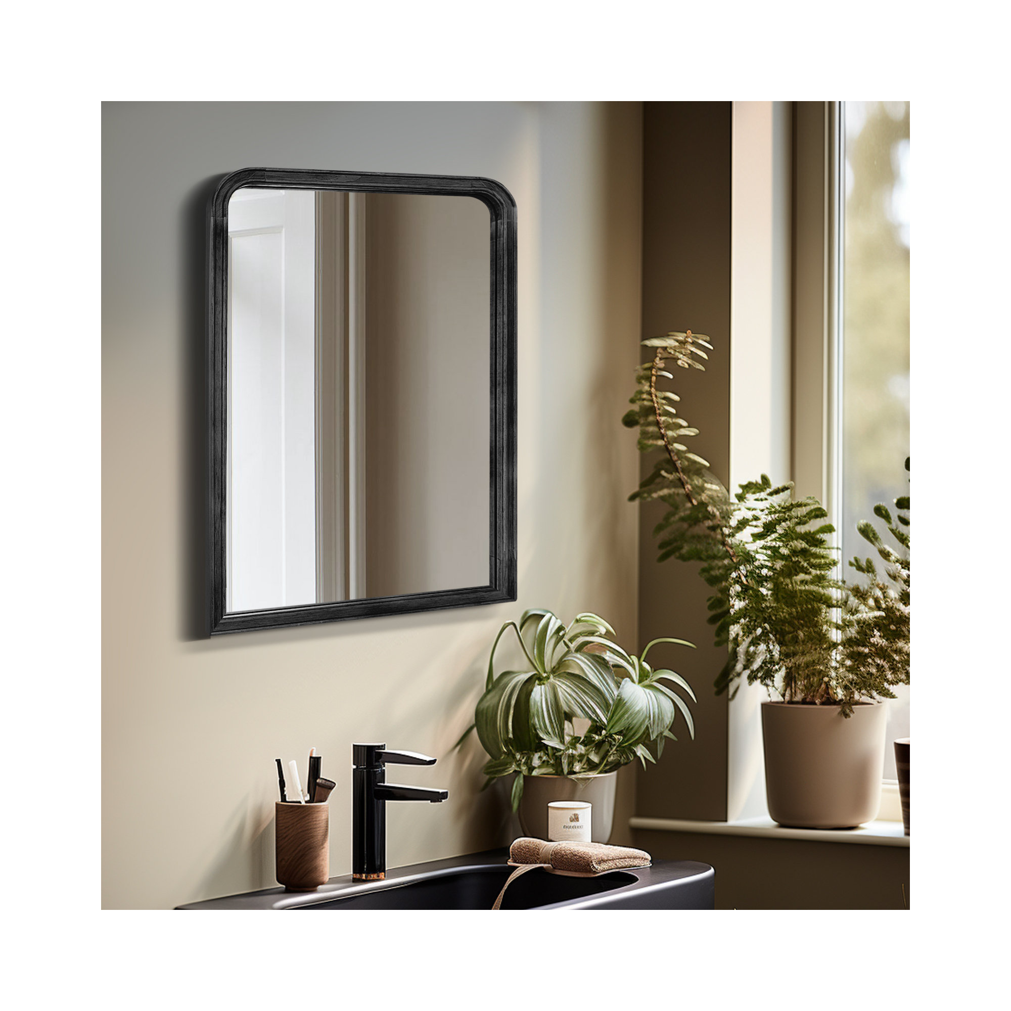 Ancell Solid Wood Mirror, 24" x 18", Black