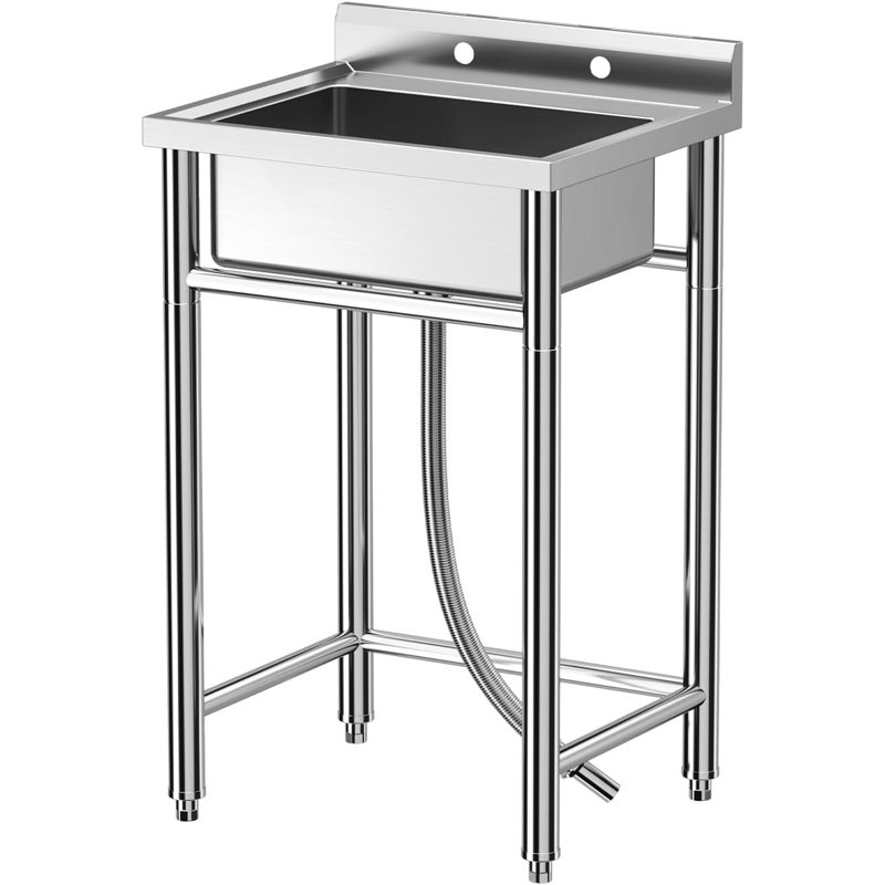 Stainless Steel Utility Sink - 24 * 20 * 41, Commercial Kitchen Sink, Free Standing Single Bowl, with Pull-Out Faucet, Designed for Restaurant, Workshop, and Laundry.