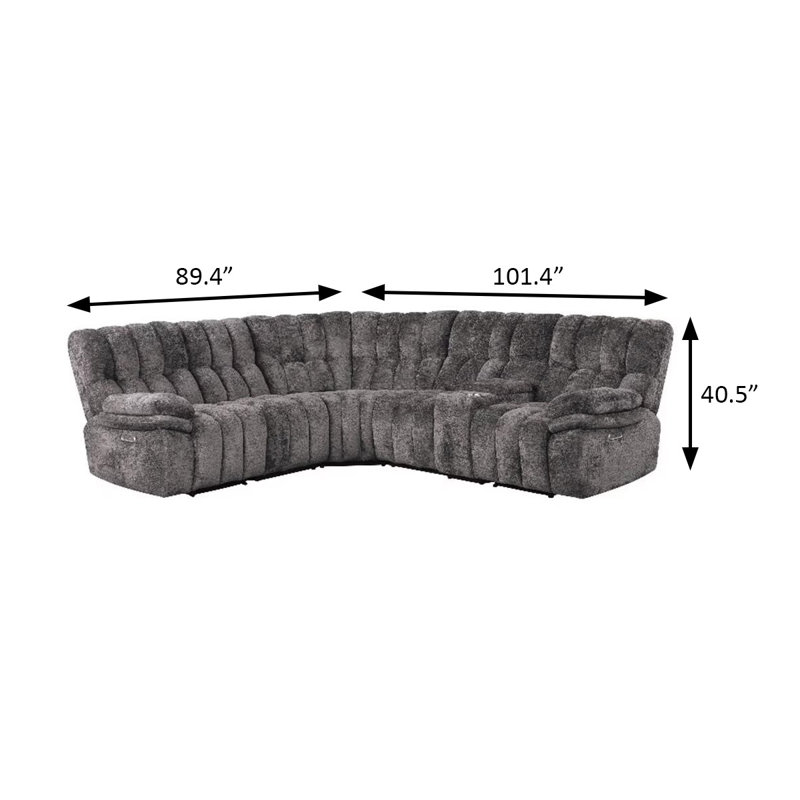 89.4" W Transitional Power Sectional, Dark Gray, Gray