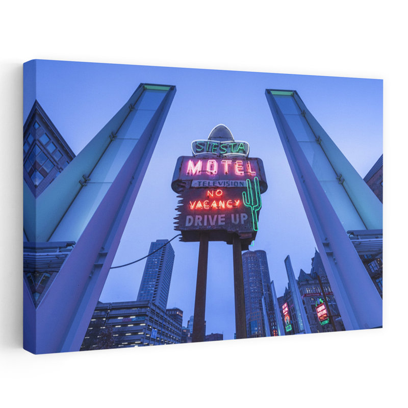 USA New England Massachusetts Boston Antique Neon Signs Along The Greenway Dusk by Walter Bibikow - Wrapped Canvas Print
