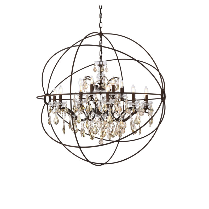 Lustre globe à bougie 18 lumières Svante, Teck doré (fumé), Effet rustique