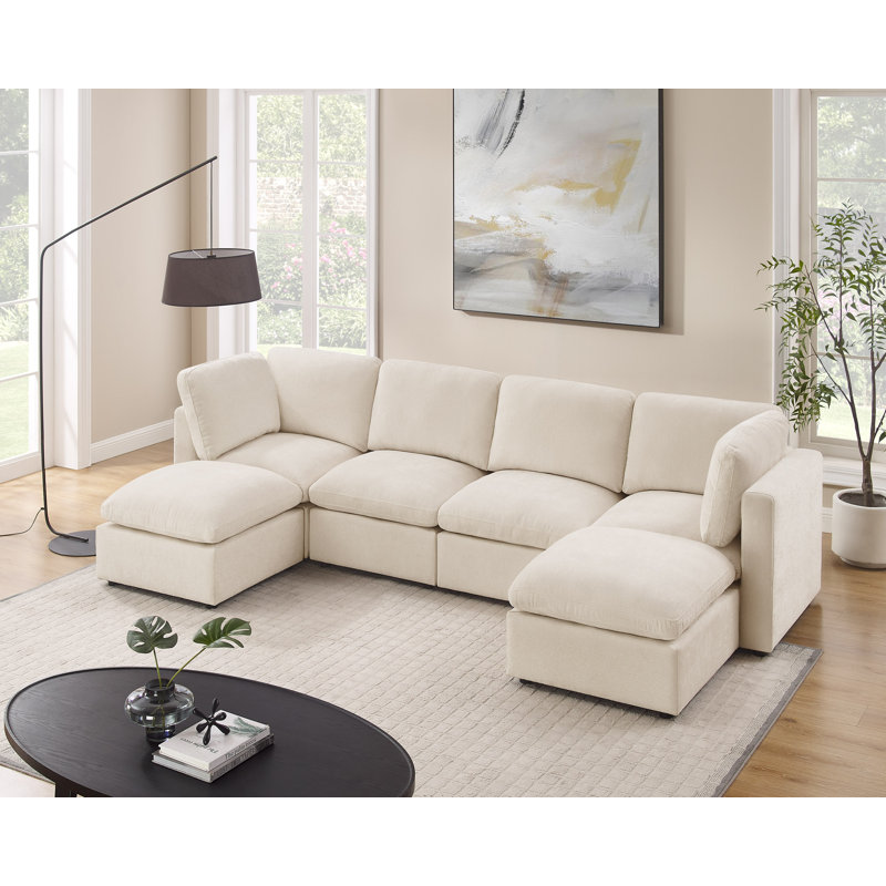 Canapé modulaire rembourré 6 pièces Zariza, Mélange de polyester beige